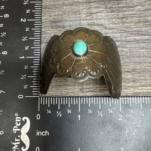 Vtg Old Pawn Toned Navajo Sterling Silver Turquoise Ponytail Hair Barrette Clip main image 6